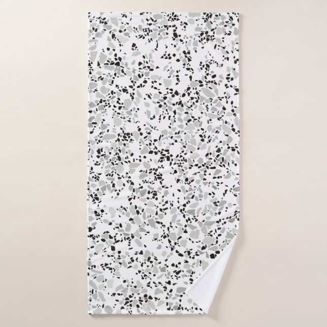 Modern White and Grey Terrazzo Pattern Bath Towel (Bath Towel)