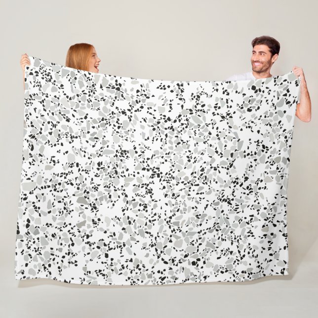 Modern White and Grey Terrazzo Pattern Fleece Blanket (In Situ)