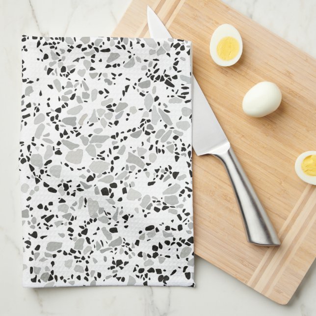 Modern White and Grey Terrazzo Pattern Kitchen Towel (Quarter Fold)