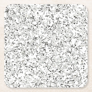 Modern White and Grey Terrazzo Pattern Square Paper Coaster