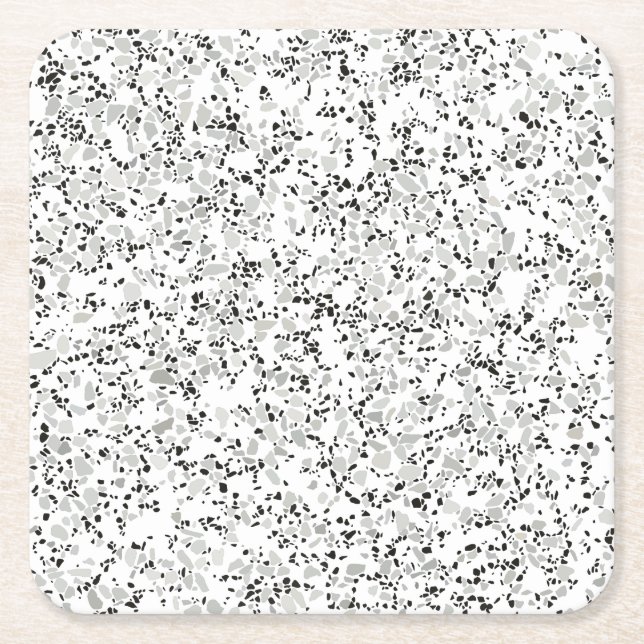 Modern White and Grey Terrazzo Pattern Square Paper Coaster (Front)