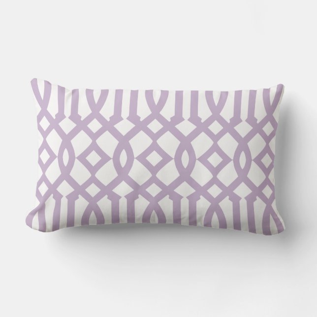 Modern White and Lilac Purple Trellis Pattern Lumbar Pillow (Front)