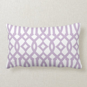 Modern White and Lilac Purple Trellis Pattern Lumbar Pillow
