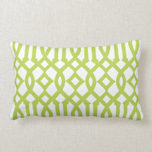 Modern White and Lime Green Trellis Pattern Lumbar Pillow