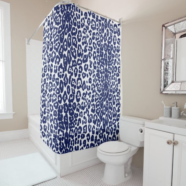 Modern white and navy blue leopard print  (In Situ)