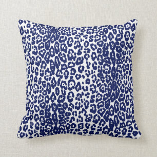 Modern white and navy blue leopard print throw pillow