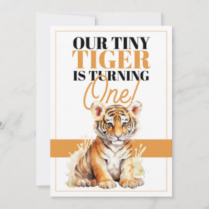 Modern White and Orange Tiger Jungle Birthday Invitation