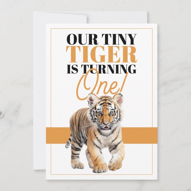 Modern White and Orange Wild Tiger Jungle Birthday Invitation (Front)