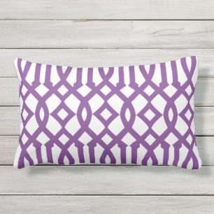 Modern White and Purple Trellis Pattern Outdoor Pillow