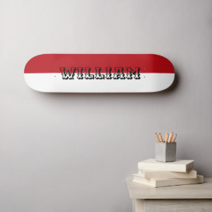 modern white and red personalized name skateboard