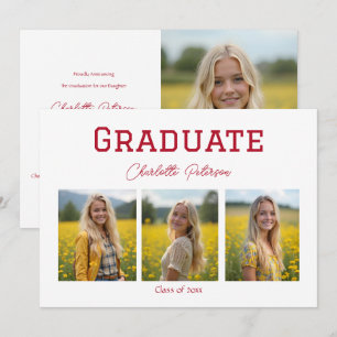 Modern White and Red Photo Grad Announcement