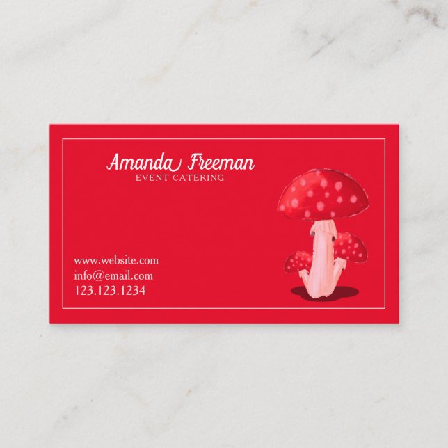 Modern White and Red Toadstool Mushroom Cooking Bu Business Card (Front)