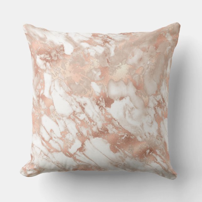 Modern White and Rose Gold Marble Pattern Throw Pillow (Front)