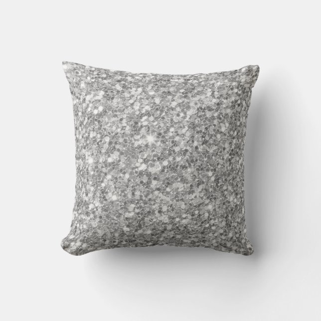 Modern white And Silver Grey Glitter Pattern Throw Pillow (Front)