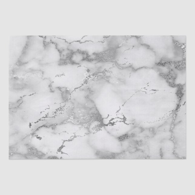 Modern White and Silver Marble Pattern Tissue Paper (Front)