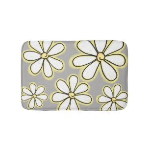 Modern White And Yellow Chalk Daisies On Grey Bath Mat