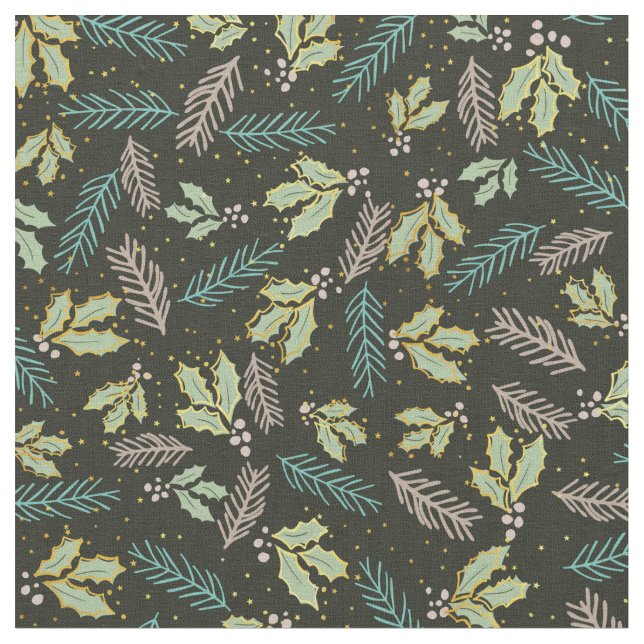 modern white berry mistletoe christmas by the yard fabric (Close Up)