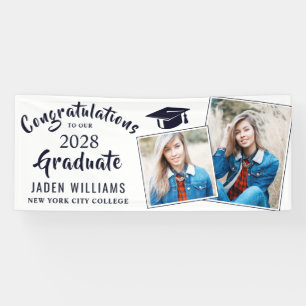 Modern White  Black 2 PHOTO Graduation Banner