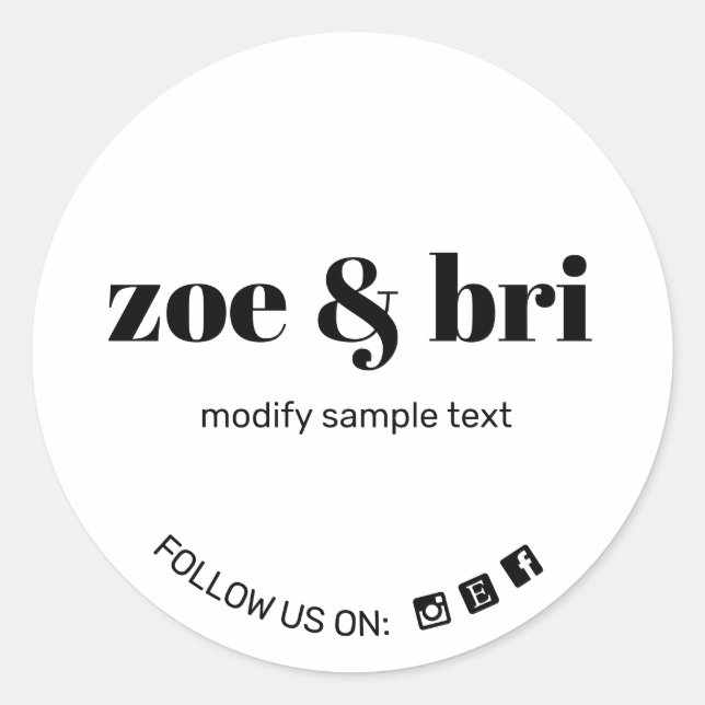Modern White Black  Add Your Logo Social Media Classic Round Sticker (Front)