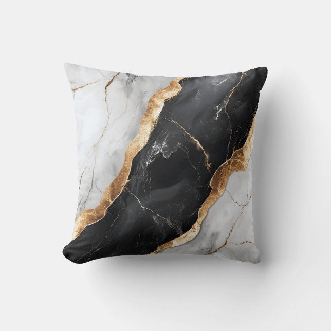 Modern White, Black, and Gold Marble Decorative  Throw Pillow (Front)