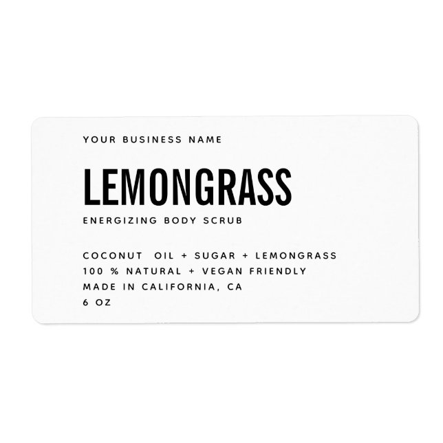 Modern white black body scrub product label (Front)