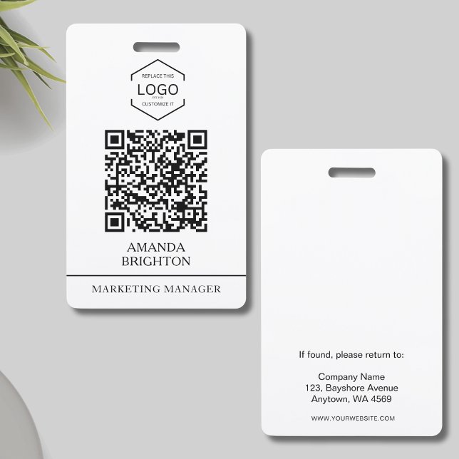 Modern White Black Business Logo QR Code  Badge (Creator Uploaded)