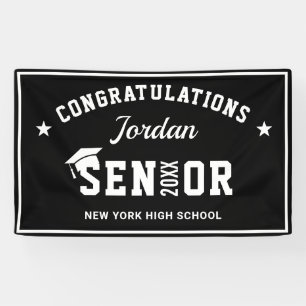 Modern White Black Class of 2024 Graduation Party Banner