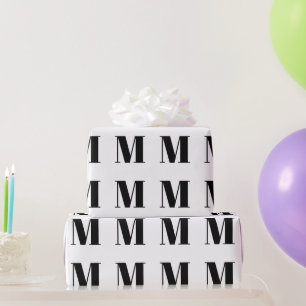 Modern white black custom initial letter monogram wrapping paper
