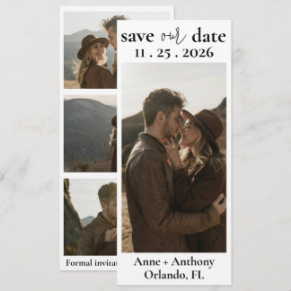 Modern White & Black Four Photos Save the Date 