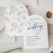 Modern White Black Gold Arch Wedding Invitation