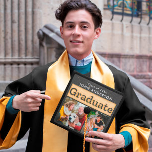 Modern White Black Gold Graduation Graduate Photos Cap Topper