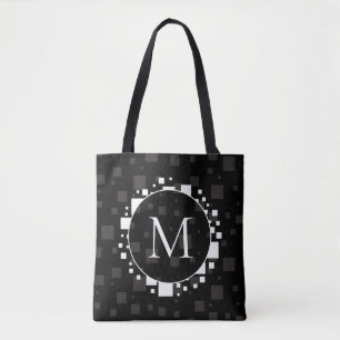 Modern White Black Grey Circles Squares Abstract T Tote Bag
