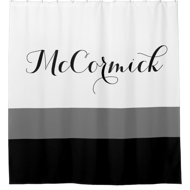 Modern White Black Grey Striped Monogram Script (Front)