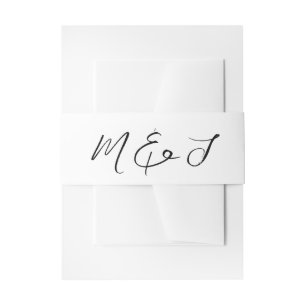 Modern White Black Hand Lettered Script Wedding Invitation Belly Band