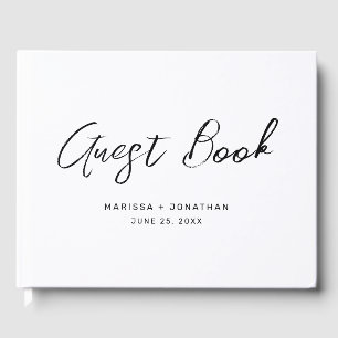 Modern White Black Hand Lettered Wedding Guest Book