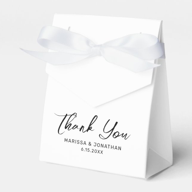 Modern White Black Hand Lettered Wedding Thank You Favor Box (Front Side)