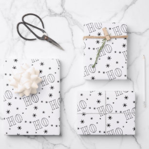 Modern White Black Ho Ho Ho Wrapping Paper Sheets