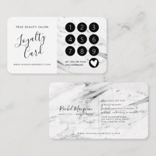 Modern White Black Marble Script Loyalty Card