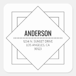 Modern White & Black Minimalist Geometric Square Sticker
