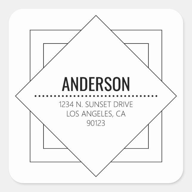 Modern White & Black Minimalist Geometric Square Sticker (Front)