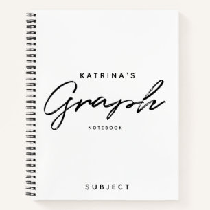 Modern White Black Minimalist Script Graph  Notebook