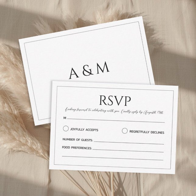 Modern white black minimalist wedding RSVP card (Creator Uploaded)