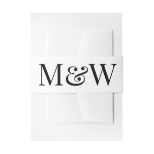 Modern White Black Monogram Initials Wedding Invitation Belly Band