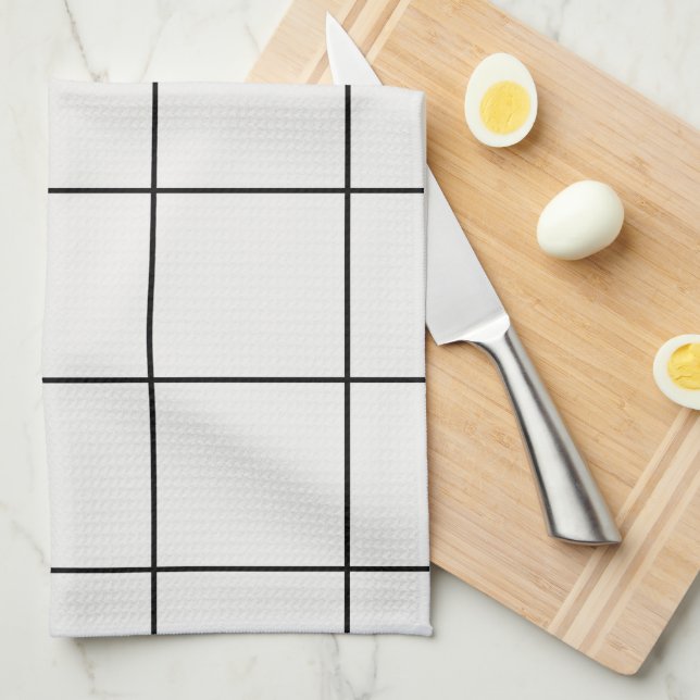 Modern White & Black Oversized Grid Kitchen Towels (Quarter Fold)
