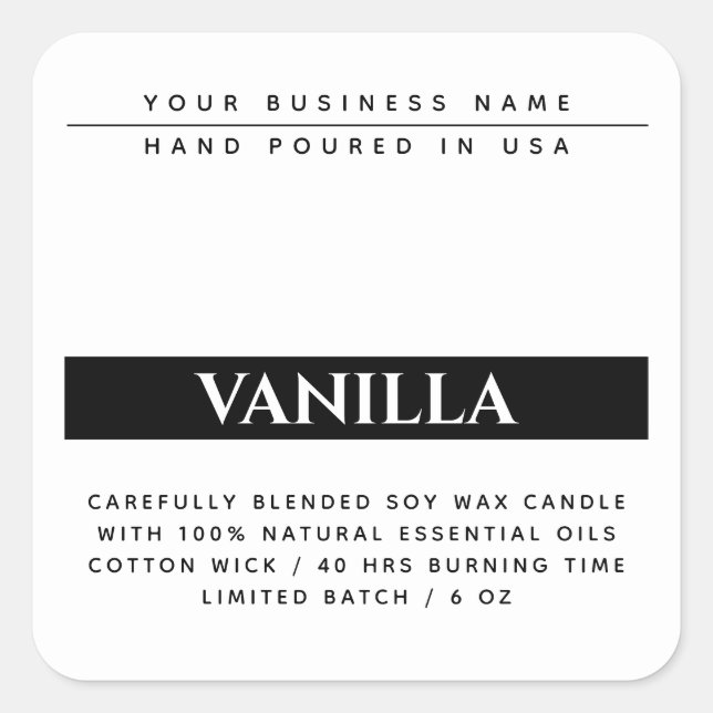 Modern white black packaging candle product label (Front)