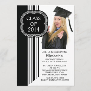 Modern White Black Photo Graduation Party Invitation
