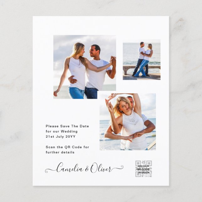 Modern White & Black PHOTO Wedding Invitation QR Flyer (Front)