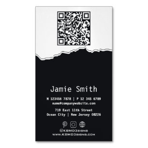 Modern White & Black Photography QR-code Business  Magnetic Business Card