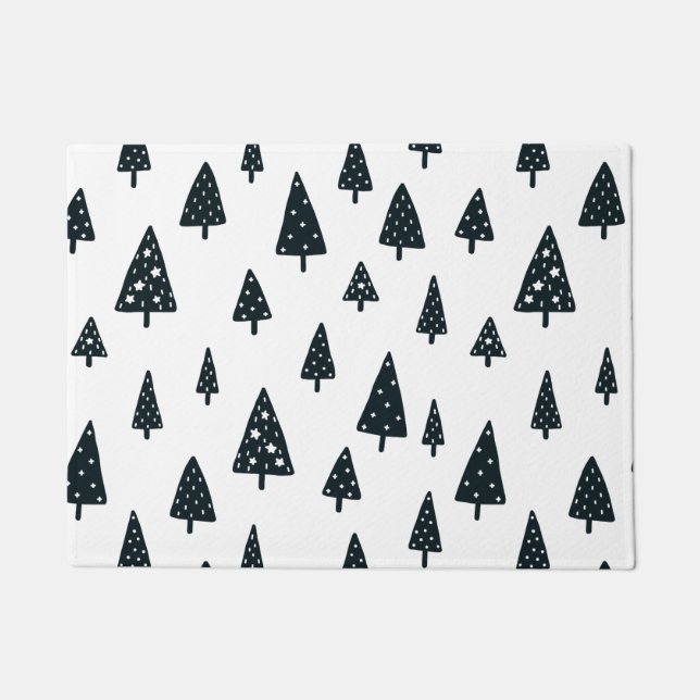  Modern White & Black Scandinavian Christmas Trees Doormat (Front)