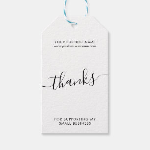 Modern white black script business thank you  gift tags